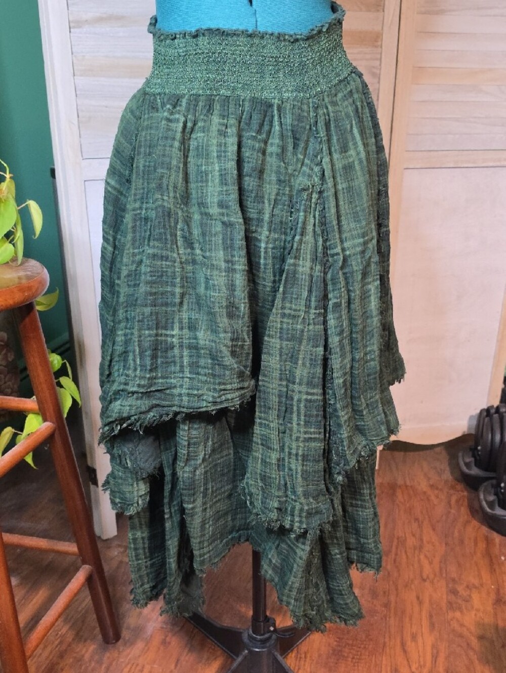 Free People FP One Averie Maxi Skirt Large Green Plaid - Picture 4 of 7